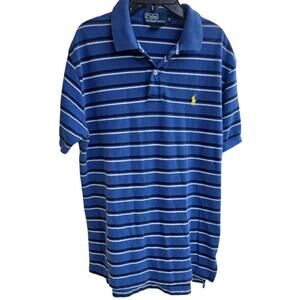 Polo Ralph Lauren Men's Medium Blue Striped Short Sleeve Polo Shirt Classic